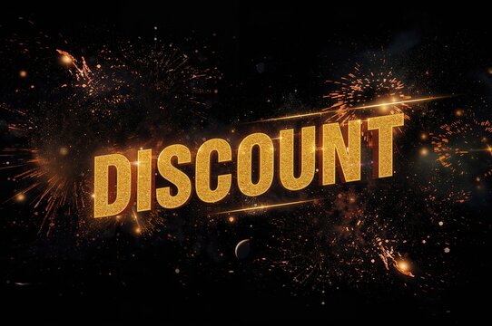 Golden glitter discount emblem on dark backdrop with fireworks and creative flair