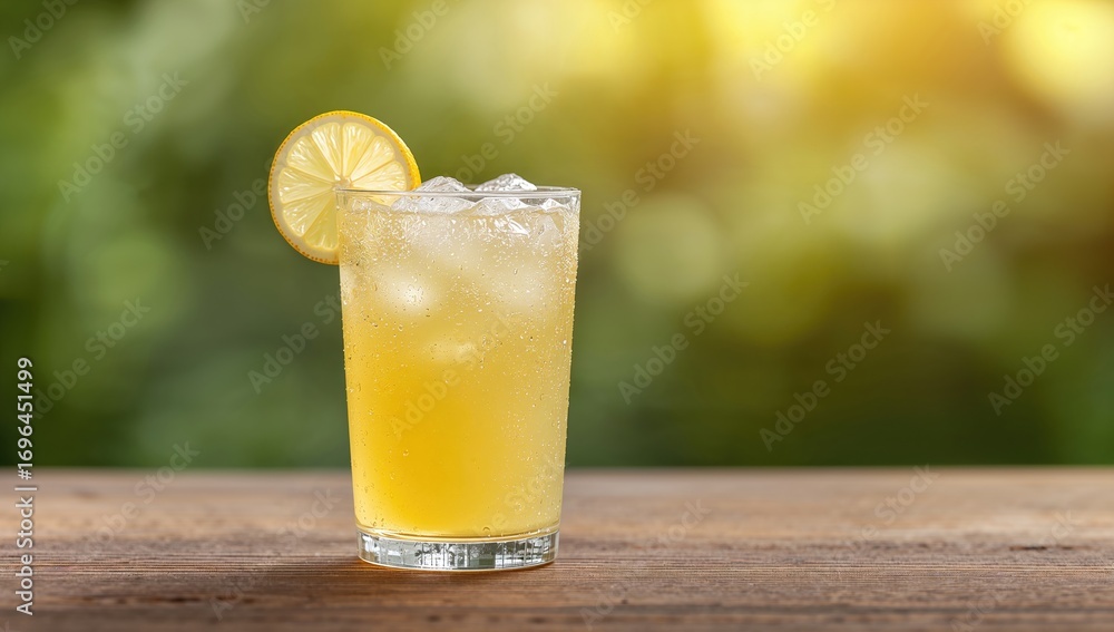 Aufkleber refreshing homemade lemonade served in a glass on a rustic wooden surface with empty space for text