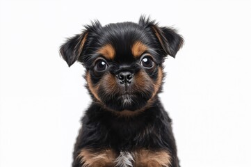 Adorable small dog gazing forward against a plain white backdrop