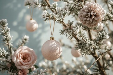 Naklejka premium Gentle winter ornaments featuring muted pastel tones and floral details
