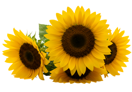 Closeup of Bright Yellow Sunflowers isolated on transparent background - Powered by Adobe