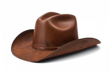 Leather cowboy hat on a white backdrop, vintage style. (Clipping path)