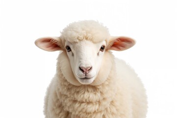 Adorable woolly sheep illustrated in a minimalist style. Hairless farm animal with dense fleece and pink ears. Animal husbandry concept.