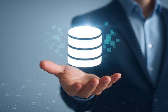 Database Management in Cloud, Man Holding Data Server, Cloud Storage, Digital Data, Future Technology, Business Intelligence, IT Solutions, Data Protection