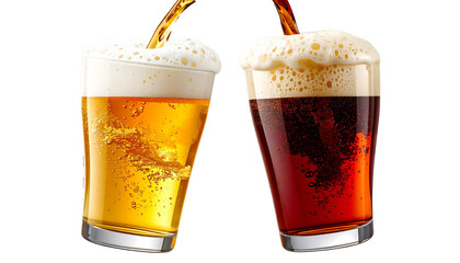  Pouring Light and Dark Lagers into Glasses – Isolated PNG
