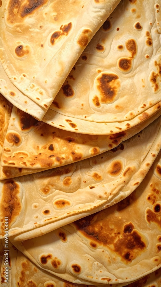 Poster freshly cooked flatbreads stacked neatly close-up view