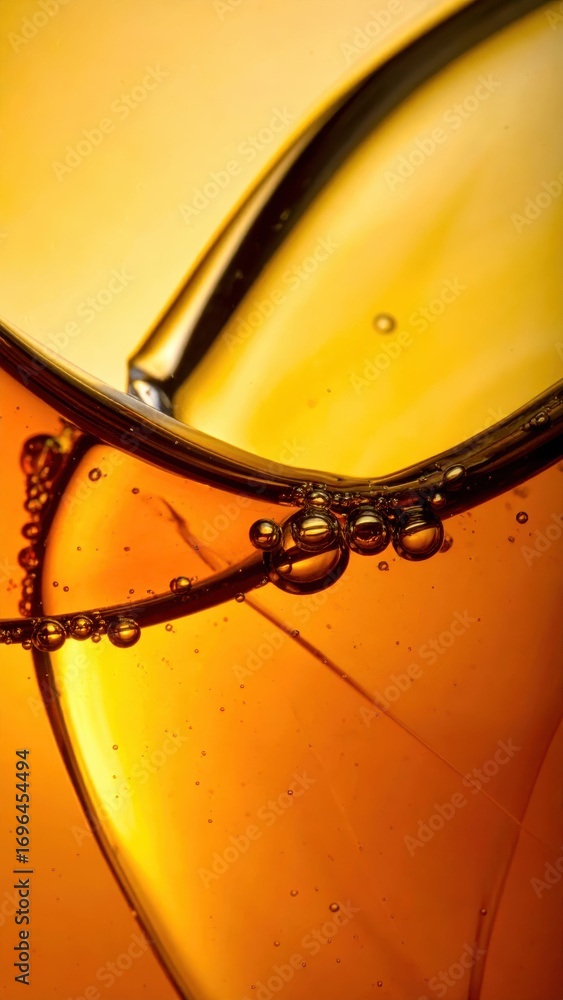 Poster abstract image of fluid with bubbles in warm tones and curves