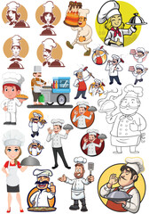 Chef Cartoon Set Cooking Character Vector Collection