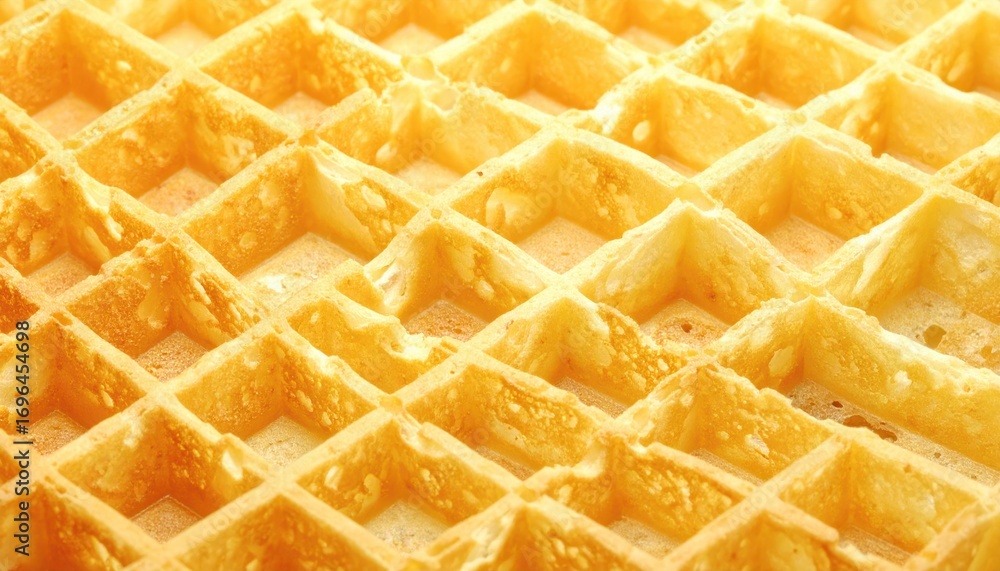 Poster close-up view of golden waffle surface with perfect texture and pattern