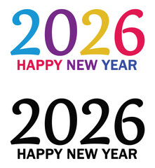Two versions of a Happy New Year 2026 graphic design, one in color and one in black.