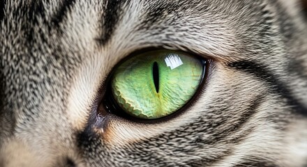 Hypnotic Emerald Gaze: Extreme Macro of a Tabby Cat's Vivid Green Eye