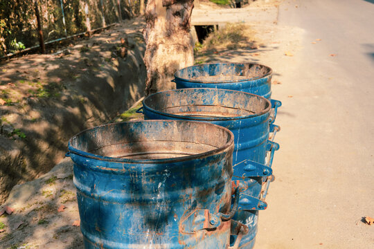Blue iron trash can for garbage classification