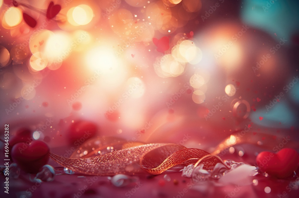 Aufkleber blurred bokeh lights creating a romantic atmosphere, abstract texture with heart and love elements f