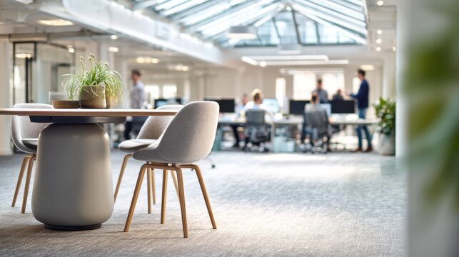 Modern office interior with natural lighting and collaborative workspace