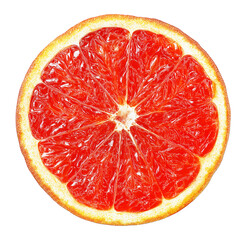 Juicy grapefruit slice showing refreshing red pulp on transparent background