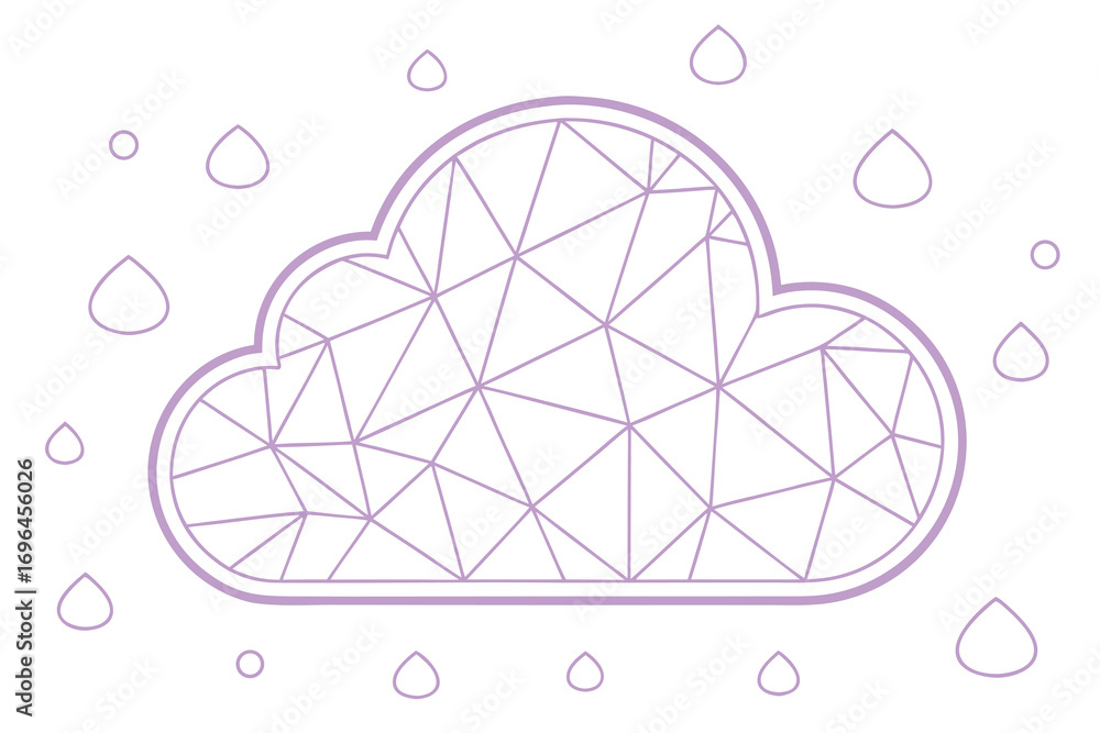Poster abstract cloud illustration with geometric pattern and rain drops design element on white background