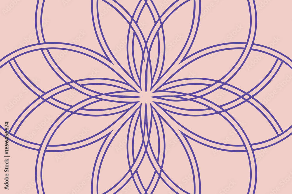 Poster abstract floral geometric pattern on light pink background featuring intersecting circles and symmet