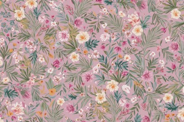 Fototapeta premium Seamless Pattern of Vibrant Pastel Flowers on a Pink Base