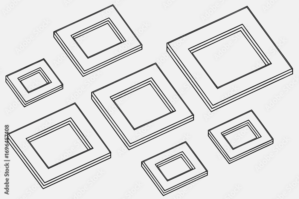Aufkleber abstract isometric frames in varying sizes with clean lines and minimalist design for modern present