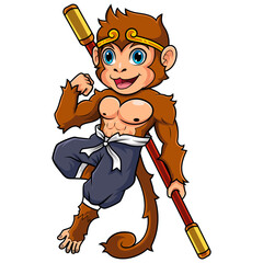 Cartoon Monkey King Poses With Staff