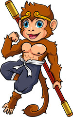 Cartoon Monkey King Poses With Staff