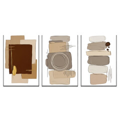 Abstract geometric art panels with earthy tones isolated on transparent background