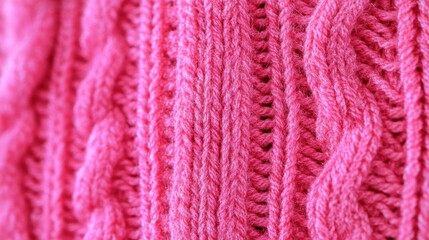 Close-up Pink Knitted Cable Stitch Texture
