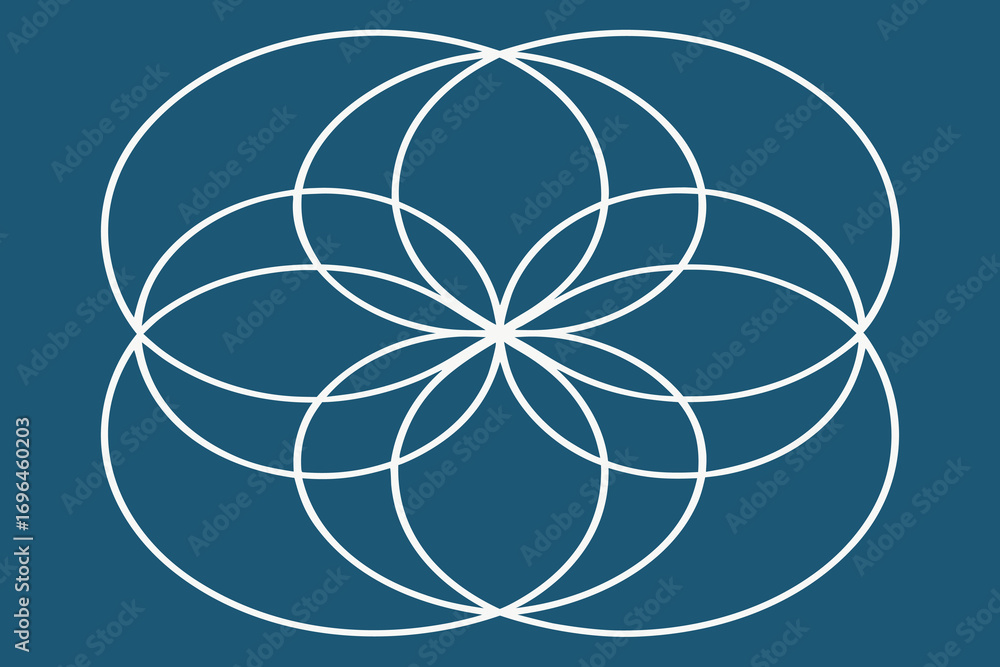Poster geometric flower pattern design featuring intersecting circles in white on a deep blue background a 