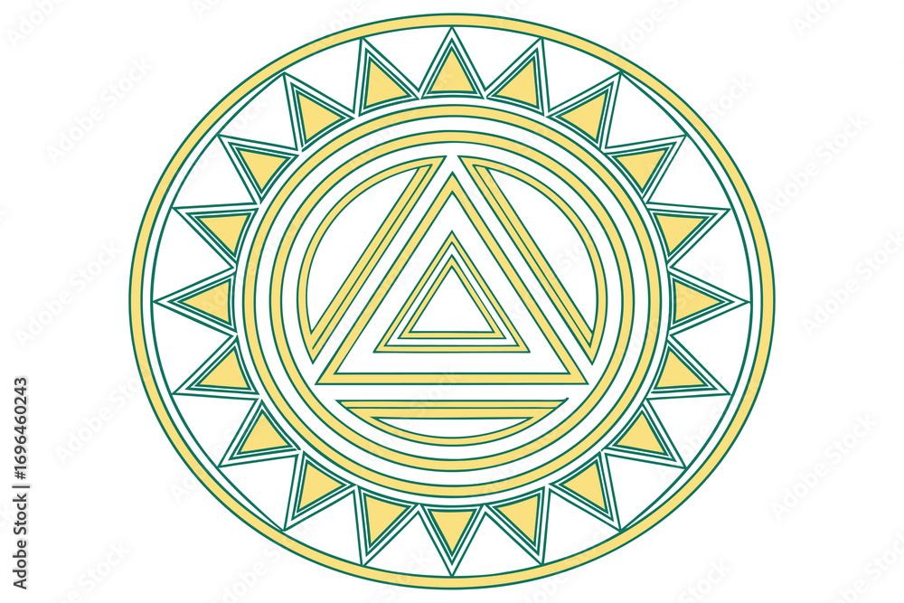 Poster geometric mandala design featuring triangles and circular patterns a vector illustration for creativ