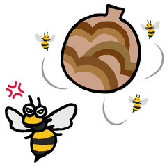 Hornets Attack and Hornet's Nest - Cartoon Illustration