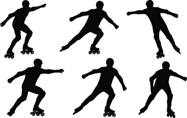 Black silhouette dancers and gymnasts in elegant poses showing flexibility, strength, balance, and motion for fitness, art, and design.