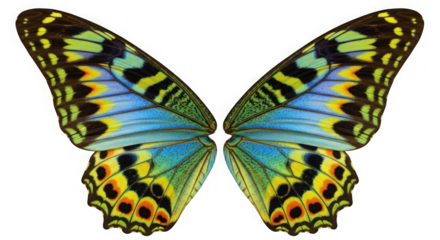 Vibrant psychedelic butterfly wings intricate patterns close up stunning macro photography nature's masterpiece transparent background