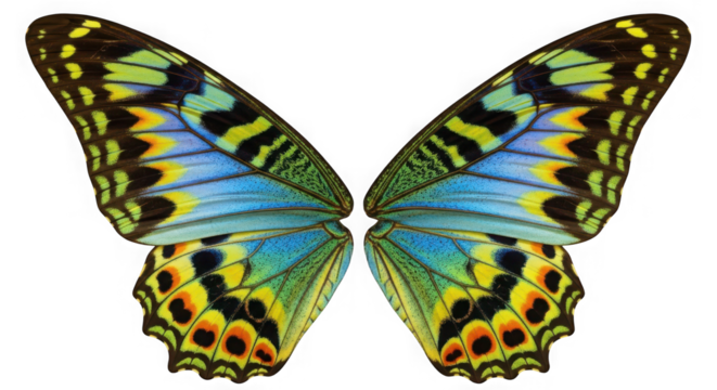 Vibrant psychedelic butterfly wings intricate patterns close up stunning macro photography nature's masterpiece transparent background