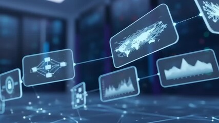 Abstract digital network visualization showcasing data flow and security in a modern server room - Powered by Adobe