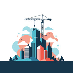 Obraz premium Modern cityscape under construction with crane and buildings