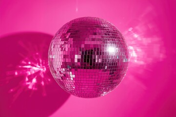 Obraz premium Glittering mirror sphere against vibrant magenta backdrop