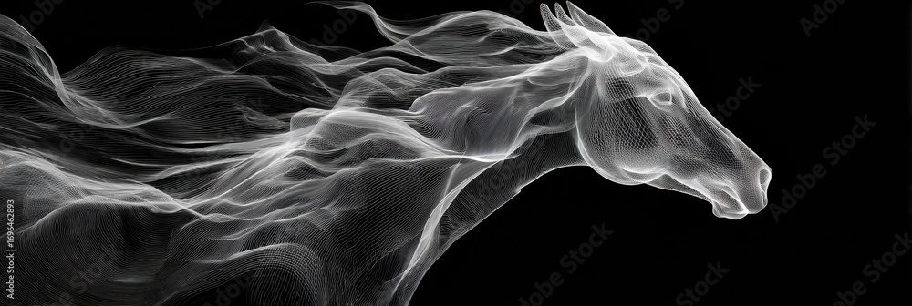Poster elegant white horse formation captured in flowing lines against a dark background showcasing grace a