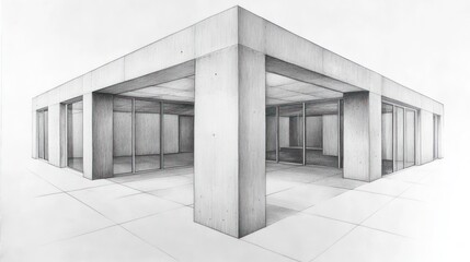 Obraz premium Modern minimalist building pencil sketch