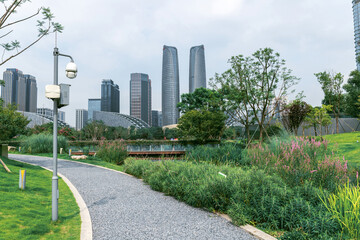 Chengdu Financial City architecture and Jiazi Park green landscape