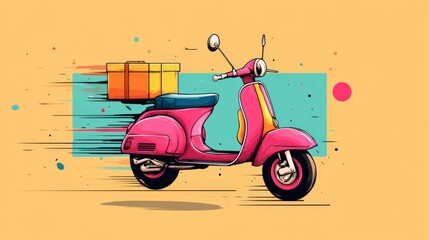 Illustration of a fast food delivery motorbike in motion, symbolizing quick and efficient delivery service for modern urban life.