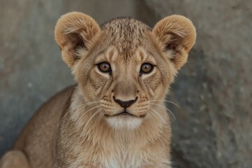 Fototapeta premium Young lion at the wildlife sanctuary is part of a dedicated conservation initiative committed to protecting the future of the African lion.