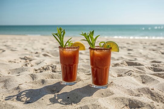 Sipping Bloody Marys by the sunny shoreline