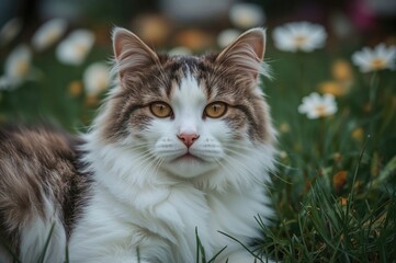 Adorable feline chilling outdoors at residence