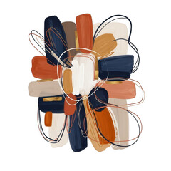 Abstract colorful shapes and lines isolated on transparent background