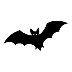 Isolated flying black bat silhouette with white eyes
