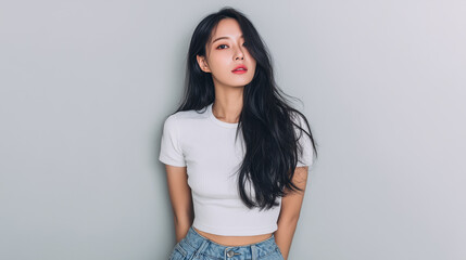 Elegant Fashion Portrait Of Slim Korean Woman