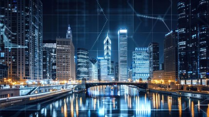 Cityscape night financial data