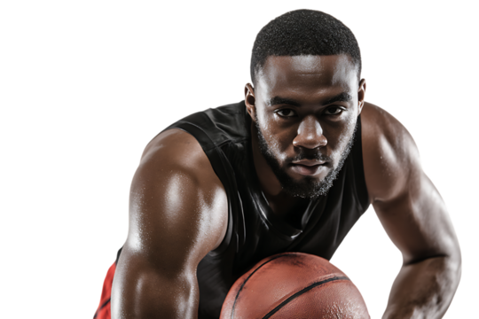 Close up of a focused basketball player.