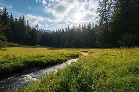 Stunning summertime scenery featuring fields, woods, and open sky