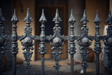 Ornate metal fencing with artistic pattern and vintage style isolated on background